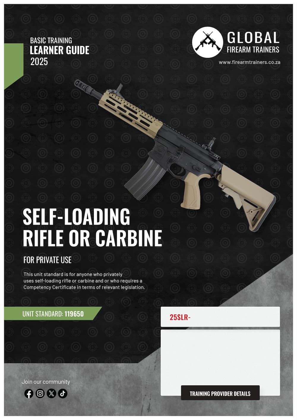 Basic self-loading rifle or carbine learner guide front page