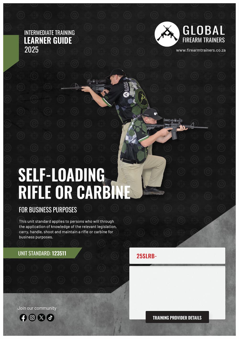 Business Purposes self-loading rifle or carbine learner guide front page